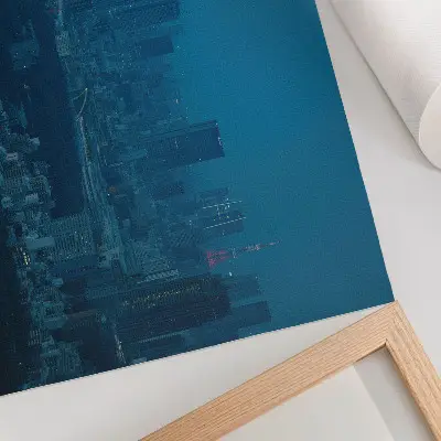 Affiche la métropole illuminée la nuit avec ses gratte-ciels modernes