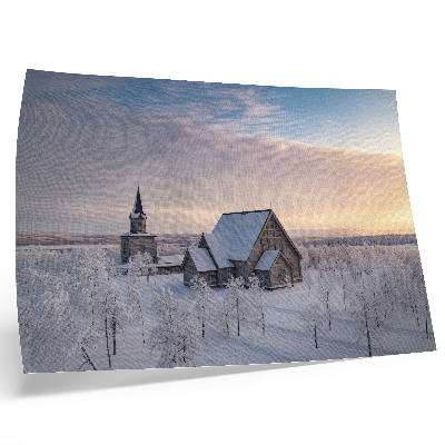 Affiche décorative Un paysage hivernal paisible avec une église en bois