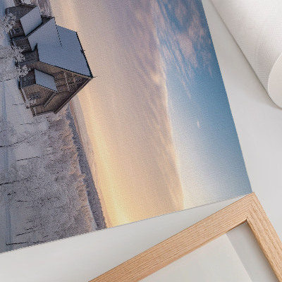 Affiche décorative Un paysage hivernal paisible avec une église en bois