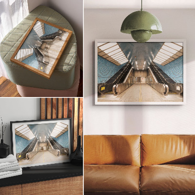 Affiche Escaliers modernes en carrelage bleu, symétrie