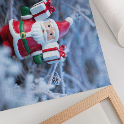 Affiche Le Père Noël avec des cadeaux dans un décor hivernal