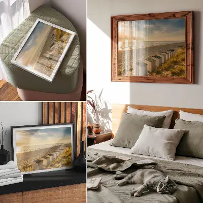 Affiche et poster maisons blanches avec vue sur la mer au coucher du soleil