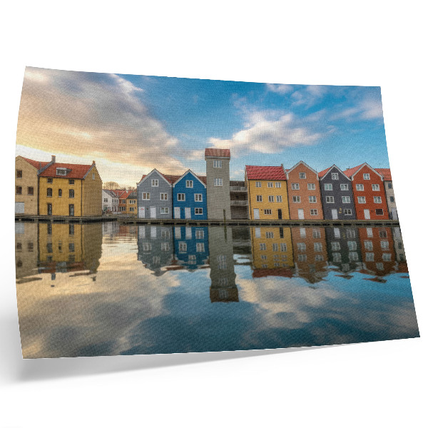 Affiche décorative Maisons colorées au bord de l'eau, reflets architecturaux
