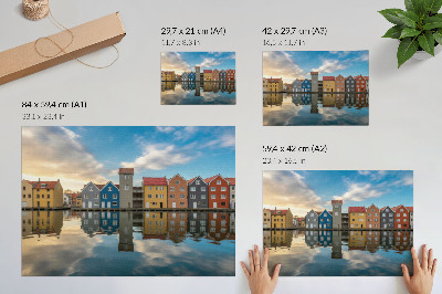 Affiche décorative Maisons colorées au bord de l'eau, reflets architecturaux