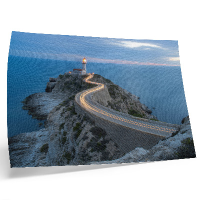 Affiche et poster Un paysage pittoresque avec une lanterne et une route sinueuse la nuit