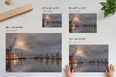 Affiche et poster Grues portuaires atmosphériques se reflétant dans l'eau