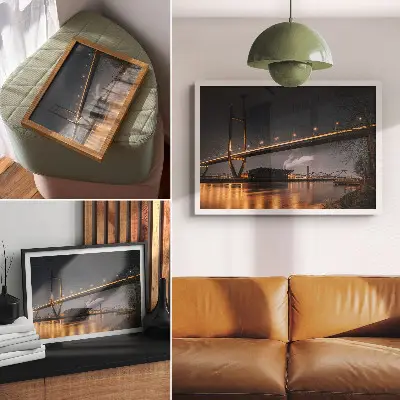 Affiche décorative pont de nuit avec une structure moderne et une atmosphère paisible