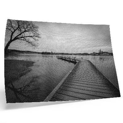 Affiche Paysage en noir et blanc, jetée en bois, lac calme