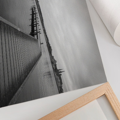 Affiche Paysage en noir et blanc, jetée en bois, lac calme