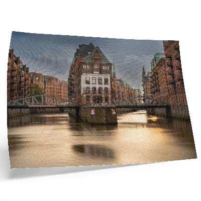 Affiche décorative Architecture atmosphérique, pont, soir, eau calme