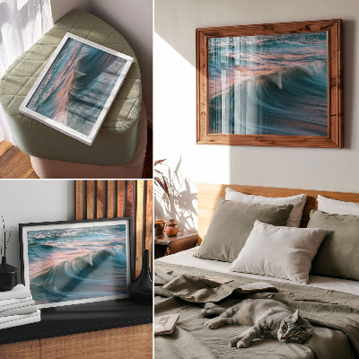 Affiche et poster Vagues dynamiques turquoise et bleu coucher de soleil