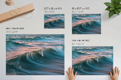 Affiche et poster Vagues dynamiques turquoise et bleu coucher de soleil
