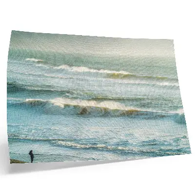Affiche décorative représentant la mer, les vagues, un homme au rivage et la nature dynamique
