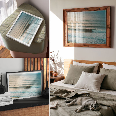 Affiche décorative vagues océaniques calmes à l'horizon surfeurs