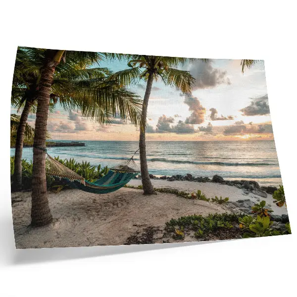 Affiche et poster plage tropicale avec palmiers et hamacs pour une oasis de détente