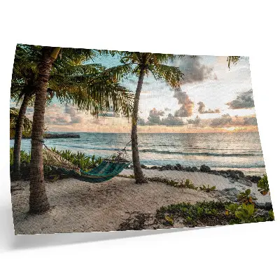 Affiche et poster plage tropicale avec palmiers et hamacs pour une oasis de détente