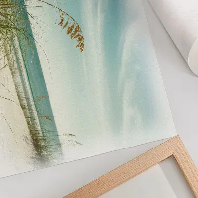 Affiche décorative plage avec herbe et vue sur l'océan sous un ciel paisible