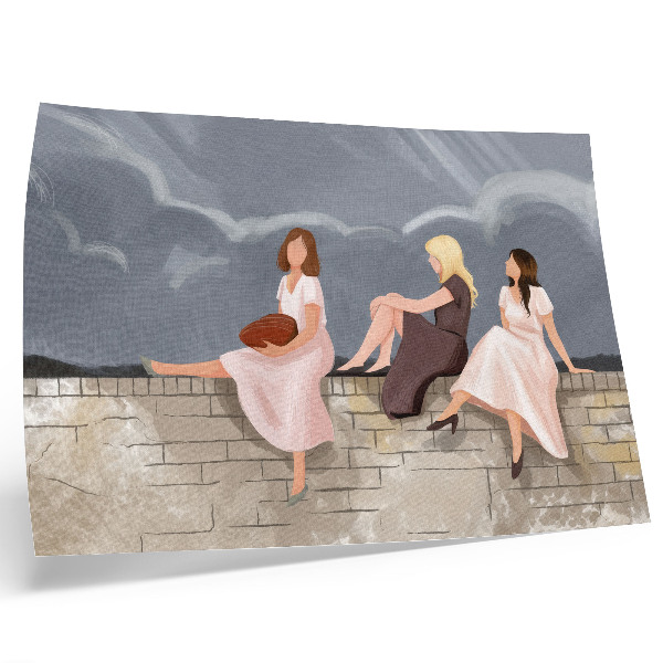 Affiche et poster Trois femmes sur le mur, robes éclatantes, grand ciel