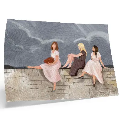 Affiche et poster trois femmes sur le mur avec des robes éclatantes sous un grand ciel