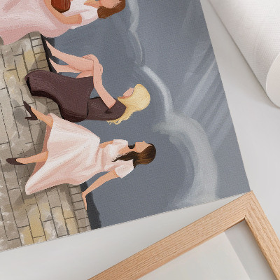 Affiche et poster Trois femmes sur le mur, robes éclatantes, grand ciel