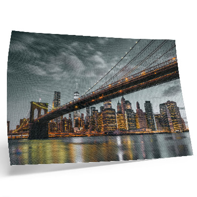 Affiche décorative Panorama de la ville du soir, lumières du pont, eau