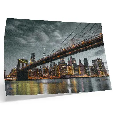 Affiche décorative panorama urbain en soirée avec lumières du pont et reflets sur l'eau
