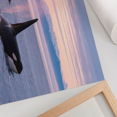 Affiche et poster Des orques sur fond de paysage marin pastel