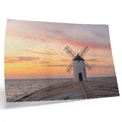 Affiche décorative Moulin à vent au crépuscule, mer, ciel pastel