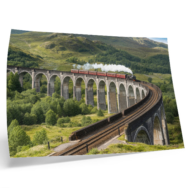 Affiche et poster Un viaduc avec un train au milieu de collines verdoyantes