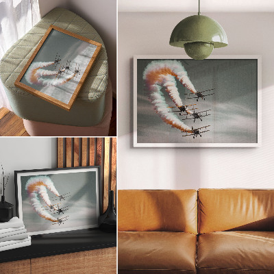 Affiche décorative Avions en formation avec des traînées orange