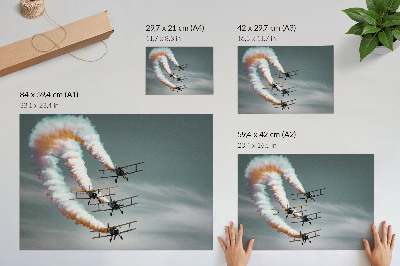 Affiche décorative Avions en formation avec des traînées orange