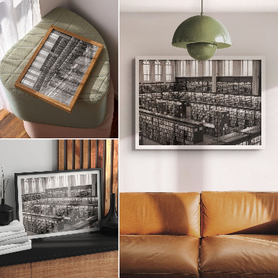 Affiche Bibliothèque classique avec étagères en bois