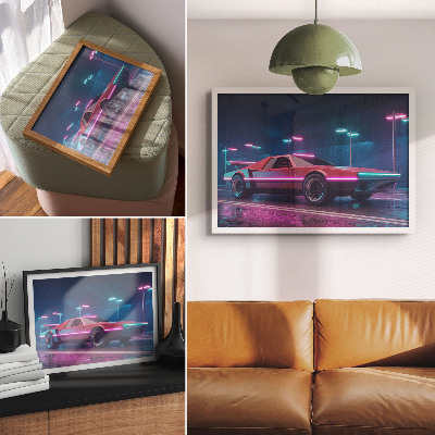 Affiche décorative Voiture rétro dans un décor urbain néon