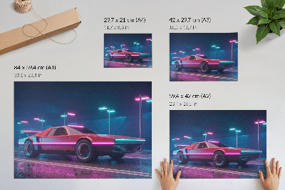Affiche décorative Voiture rétro dans un décor urbain néon