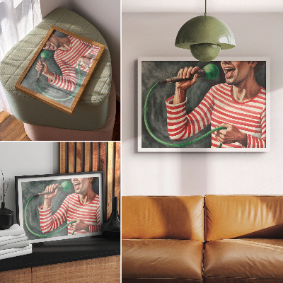 Affiche et poster Chemise à rayures rouges, micro vert