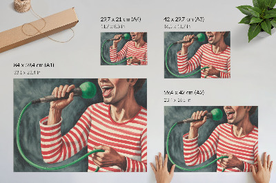 Affiche et poster Chemise à rayures rouges, micro vert
