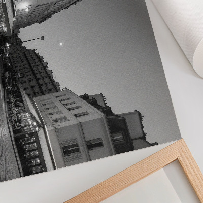 Affiche et poster Bâtiments en noir et blanc, cafés, élégance nocturne