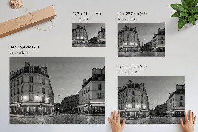 Affiche et poster Bâtiments en noir et blanc, cafés, élégance nocturne