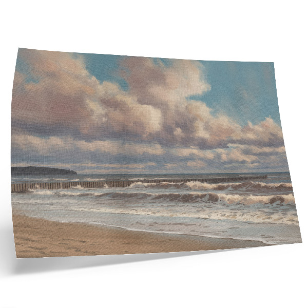 Affiche mer calme, nuages ​​pastel, plage