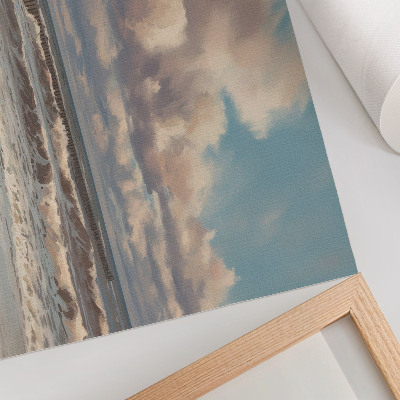 Affiche mer calme, nuages ​​pastel, plage
