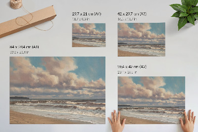 Affiche mer calme, nuages ​​pastel, plage