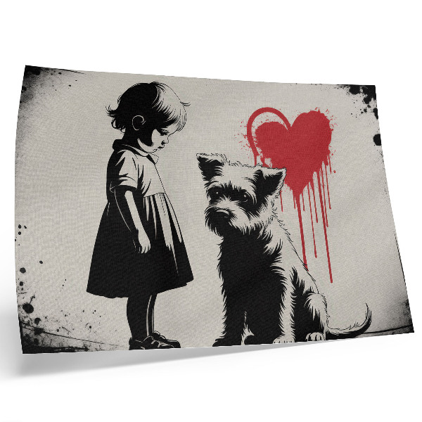 Affiche fille monochrome chien cœur