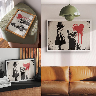 Affiche fille monochrome chien cœur