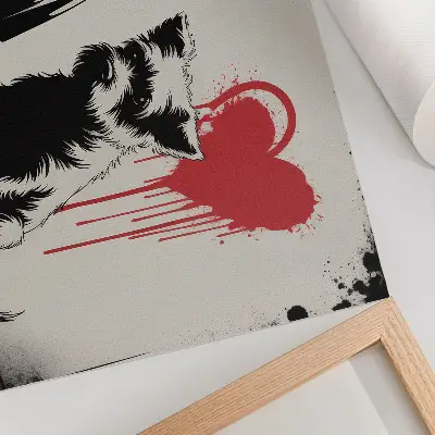 Affiche fille monochrome avec un chien et un cœur