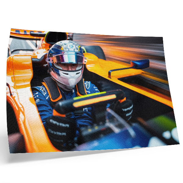 Affiche Un pilote dans une voiture de course pleine de vitesse et d'énergie