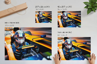 Affiche Un pilote dans une voiture de course pleine de vitesse et d'énergie