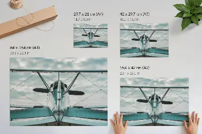 Affiche décorative vue de face d'un biplan au style industriel