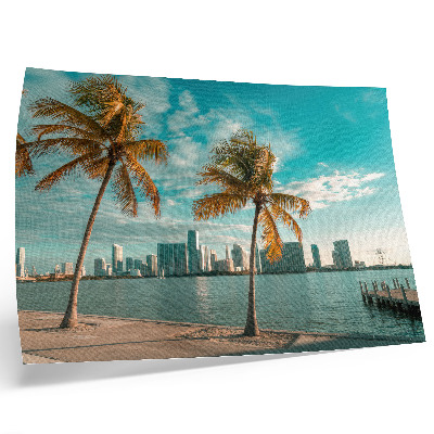 Affiche et poster Palmiers, lac, gratte-ciel, ciel turquoise, calme