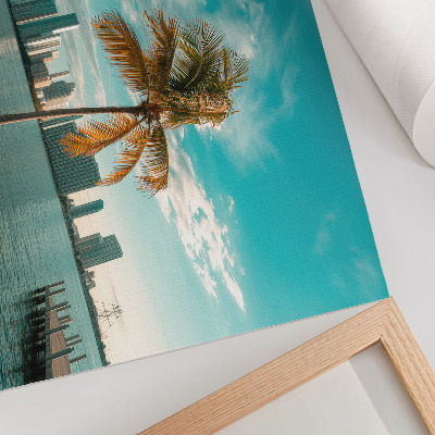 Affiche et poster Palmiers, lac, gratte-ciel, ciel turquoise, calme