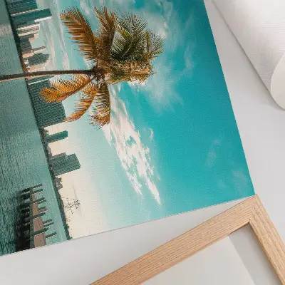 Affiche et poster représentant des palmiers et un lac face aux gratte-ciel sous un ciel turquoise